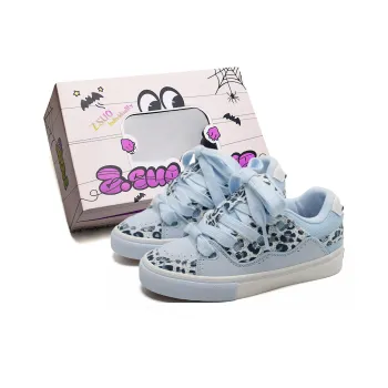 Z.SUO Coverage Cushioning Wear Resistant Lightweight Low Top Skateboard Shoes Unisex Gray Blue Leopard Print