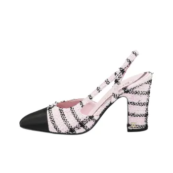 CHANEL 25S Chunky Heel High Heels 9cm Women's Pink