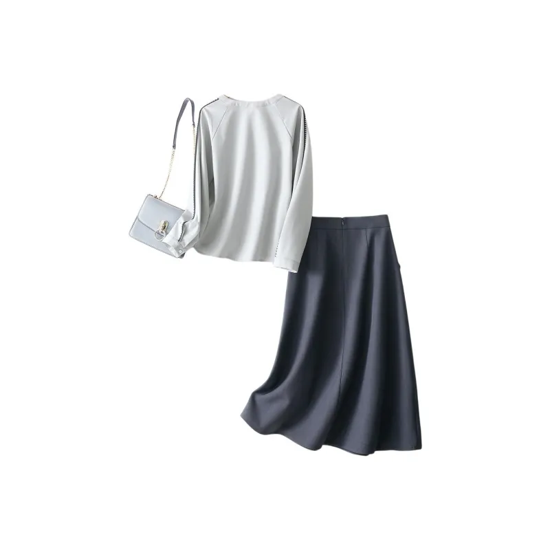 IHIMI Skirt Set Women's Light Blue Gray+Dark Blue-2