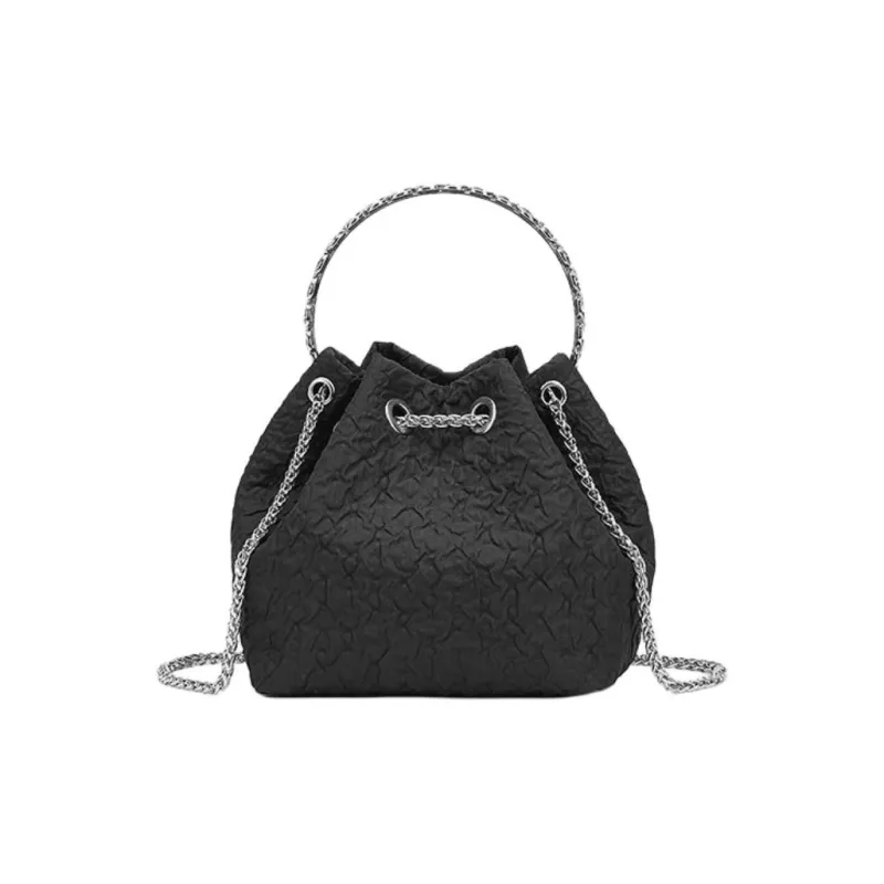 ST&SAT Textile, Synthetic Leather Bucket Bag, One Shoulder Handbag Regular Women's Black-2