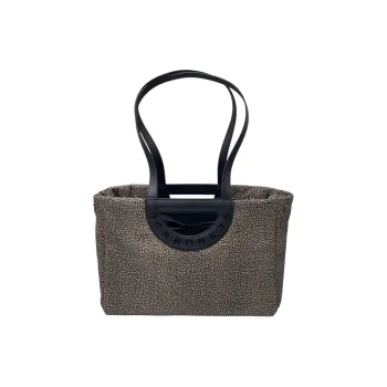 BORBONESE Design Tote Bag, Shopping Bag, Shoulder Bag, Handbag Women's Gray & Black