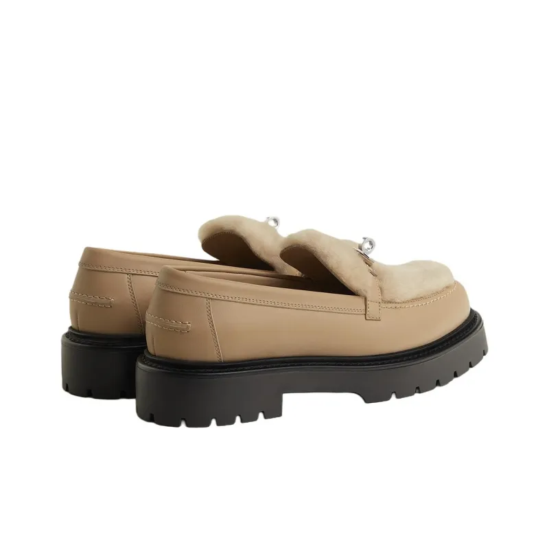 HERMES Icone Loafers Women's Light Brown-3