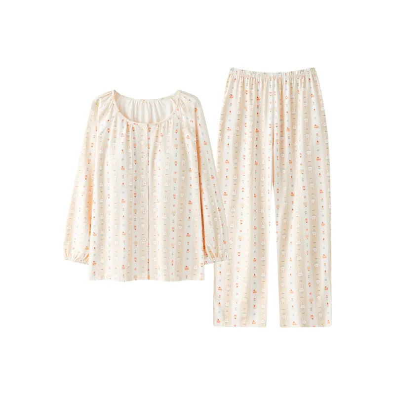 Cotton Gene Pajama Set Women's Ecru-0