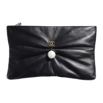 CHANEL Lambskin Clutch Large Size Women's Black