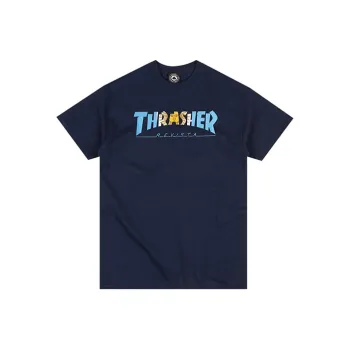 Thrasher Crew Neck Loose Fit Straight Short Sleeved T Shirt US Version Unisex Blue