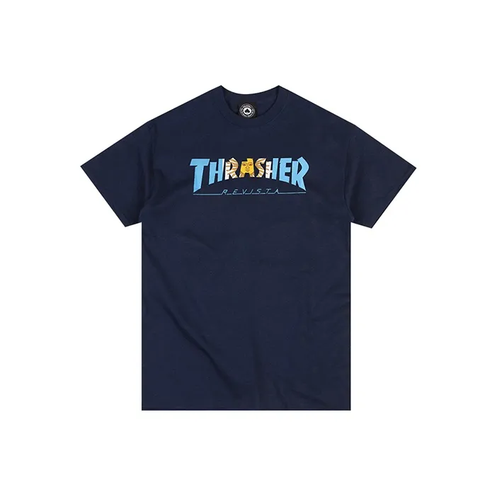 Thrasher Crew Neck Loose Fit Straight Short Sleeved T Shirt US Version Unisex Blue-0