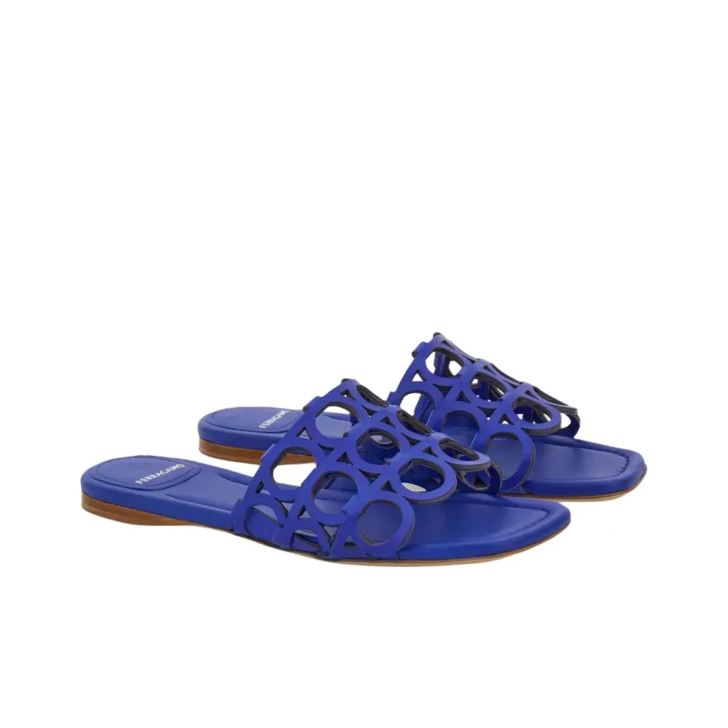 FERRAGAMO GANCINI Slide Slippers Women's Blue-2