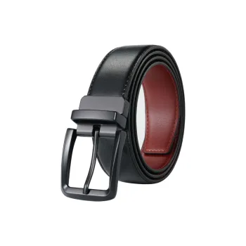 PISHUSHU Cow Leather Pin Buckle Belt Men's Black Gunmetal Buckle Double Sided Width 3.3cm