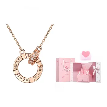 Disney Mickey Collection Princess Collection 925 Foot Silver Necklaces Women's Rose Gold