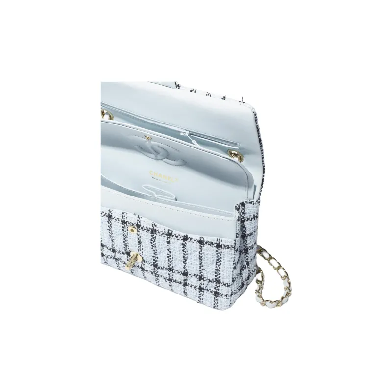 CHANEL Tweed & Gold Metal Shoulder Bag Women's Light Blue-2