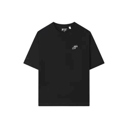 FILA Drop Shoulder Sleeve T-Shirt Unisex Jet Black