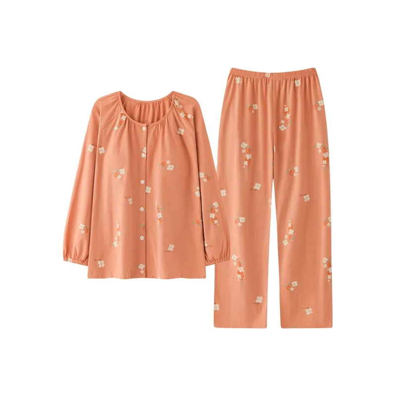 Cotton Gene Pajama Set Women's Orange Red-0