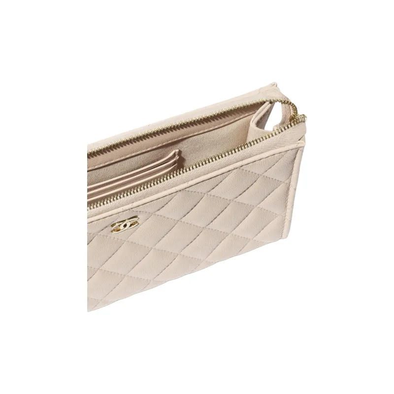 CHANEL Grained Calfskin Clutch Small Size Women's Beige-3