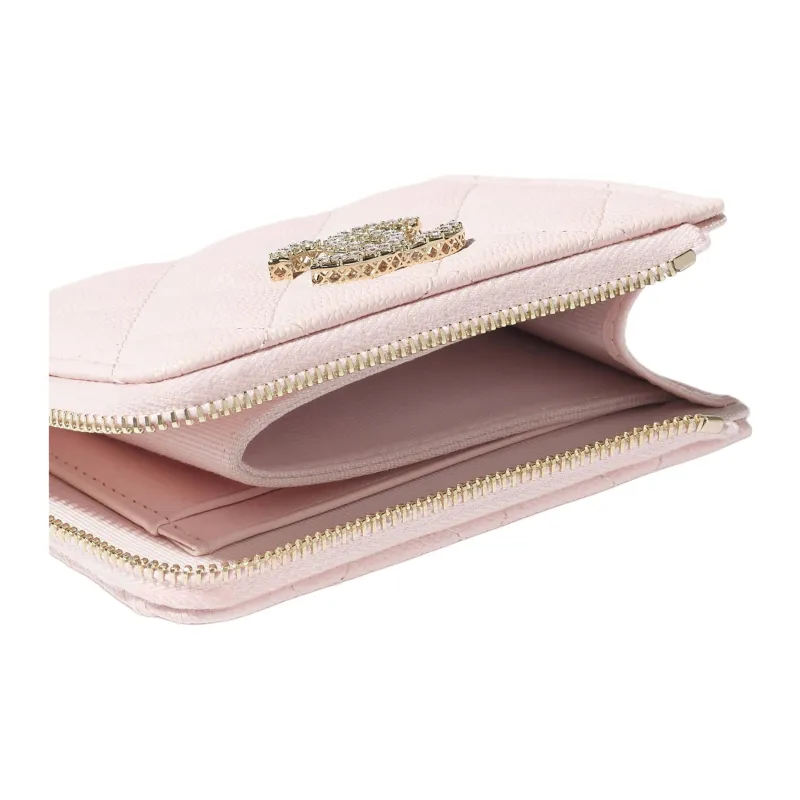 CHANEL Grained Calfskin Wallet Small Size Women's Light Pink-3