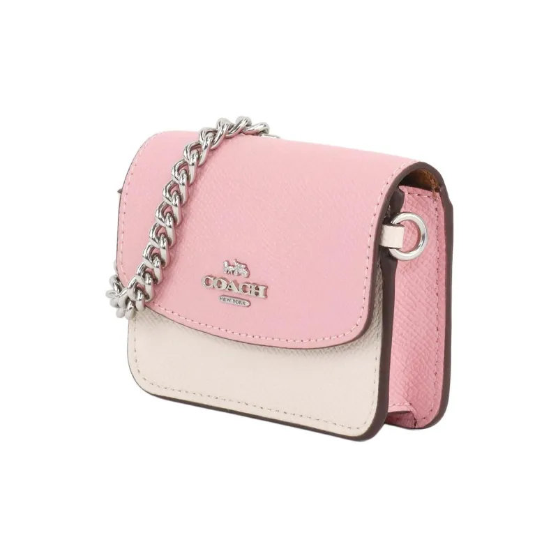 COACH POPPY Cross Grain Leather Combo Bag, Shoulder Bag, Crossbody Bag Trumpets Women's Chalk White & Pink-1