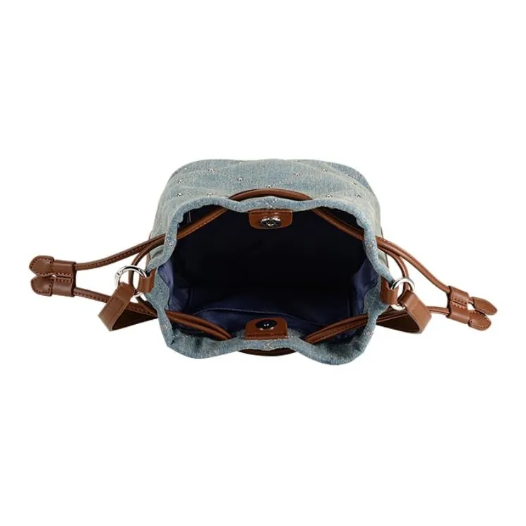 AJIDOU Fabric Shoulder Bag Large Size Women's Light Blue-2