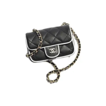 CHANEL Sheepskin Clutch Shoulder Bag Women's Black