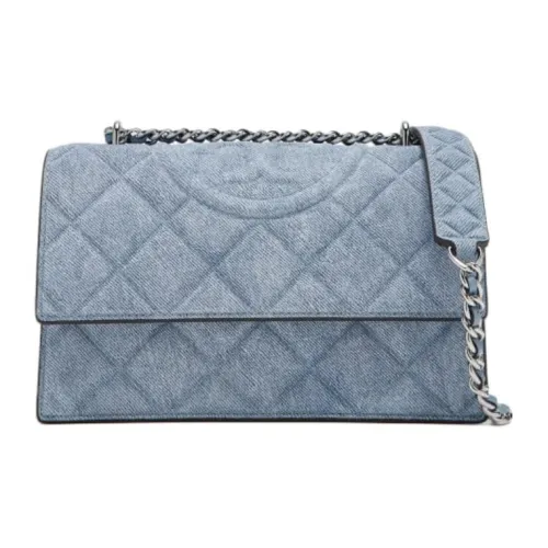 TORY BURCH Fleming Denim Shoulder Bag Small Size Women's Light Blue