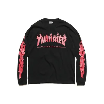 Thrasher Straight Long-Sleeved T-Shirt Japan Version Unisex Black Red