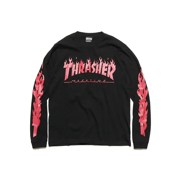 Thrasher Straight Long-Sleeved T-Shirt Japan Version Unisex Black Red-0