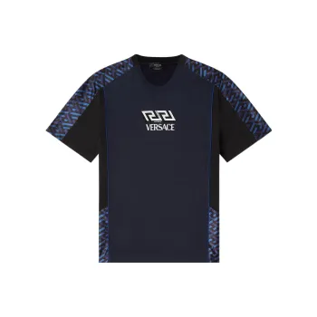 VERSACE Men Logo Letter Print Short Sleeve T Shirt Navy Blue