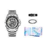 Exclusive Box--Silver Case Black Dial Silver Steel Band
