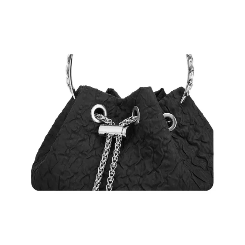 ST&SAT Textile, Synthetic Leather Bucket Bag, One Shoulder Handbag Regular Women's Black-4