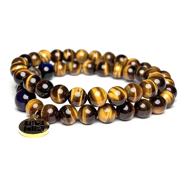MOUNTAINS AND MANS Tiger's Eye Stone New Chinese Style Multi Wrap Good Luck Beaded Bracelet Men's-1