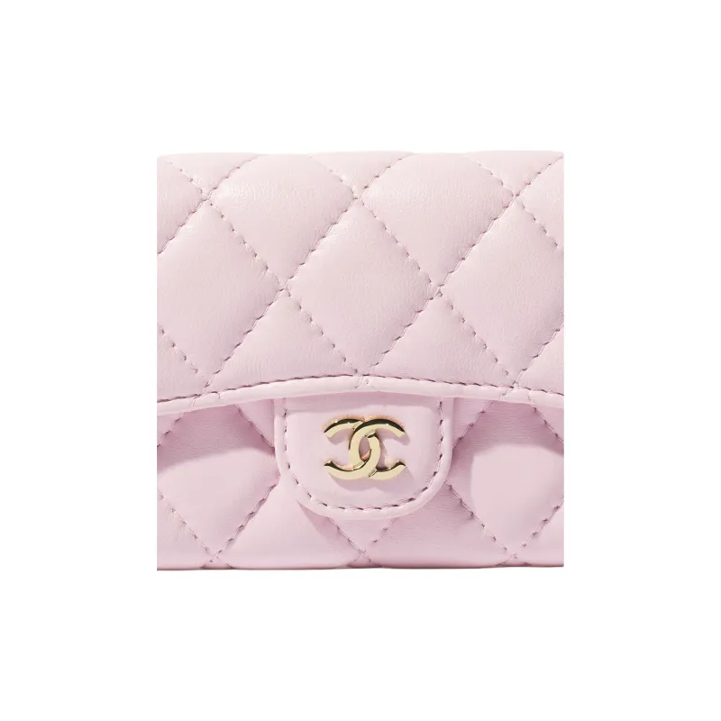 CHANEL Lambskin Card Holder Women's Light Pink-3