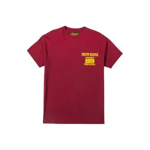 Drew House Letter Logo Series T Shirts Unisex Burgundy Red