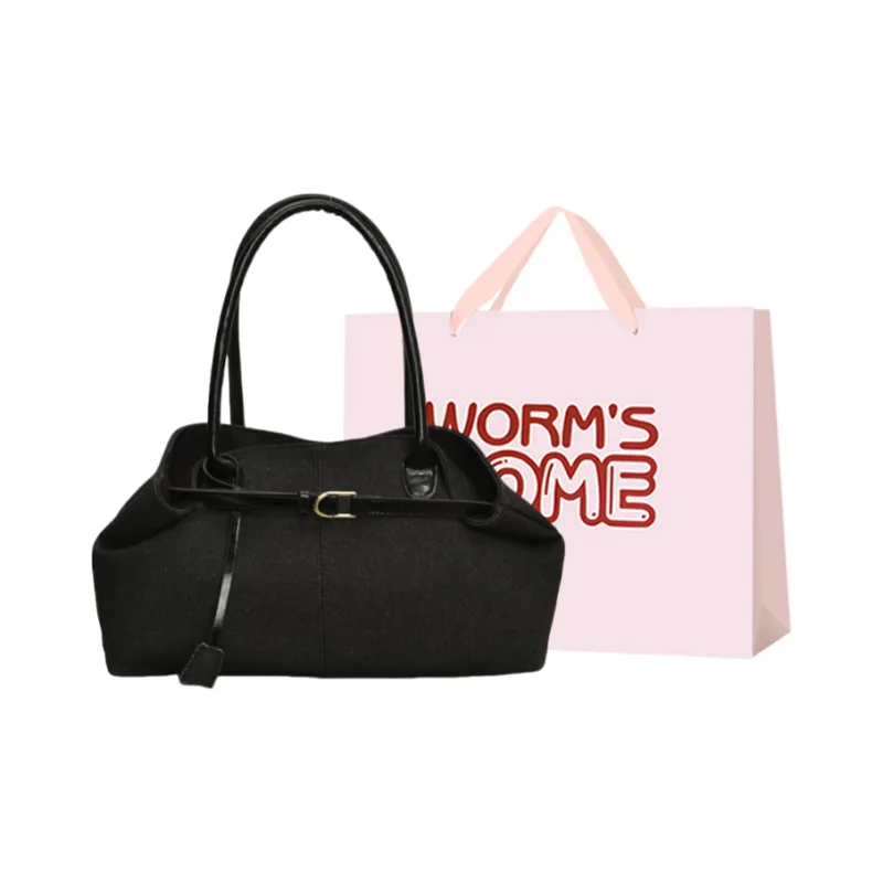 Worm's Home PU Shoulder Bag Regular Women's Black/Dark Blue/Light Blue & White/Light Blue &-0