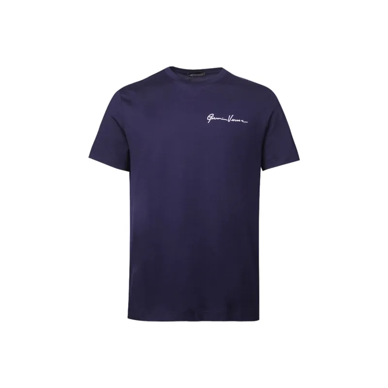 VERSACE Gv Signature Embroidered T Shirt 'Navy'-0