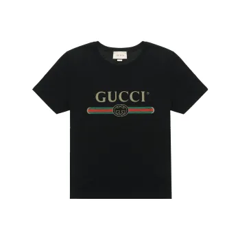 GUCCI Men Logo Washed Print T shirt Black