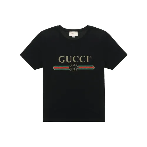 GUCCI Men Logo Washed Print T shirt Black