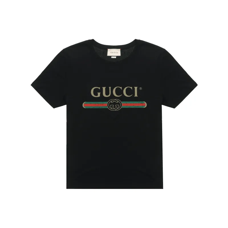 GUCCI Men Logo Washed Print T-shirt Black-0