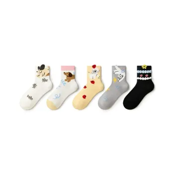 Primeet Mid Calf Socks Women's 5 Pack Puppy Hide And Seek