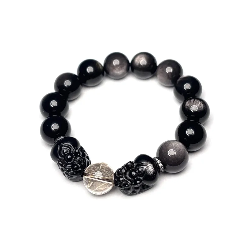 MOUNTAINS AND MANS Obsidian New Chinese Style Luxury Good Luck Beaded Bracelet Men's-1