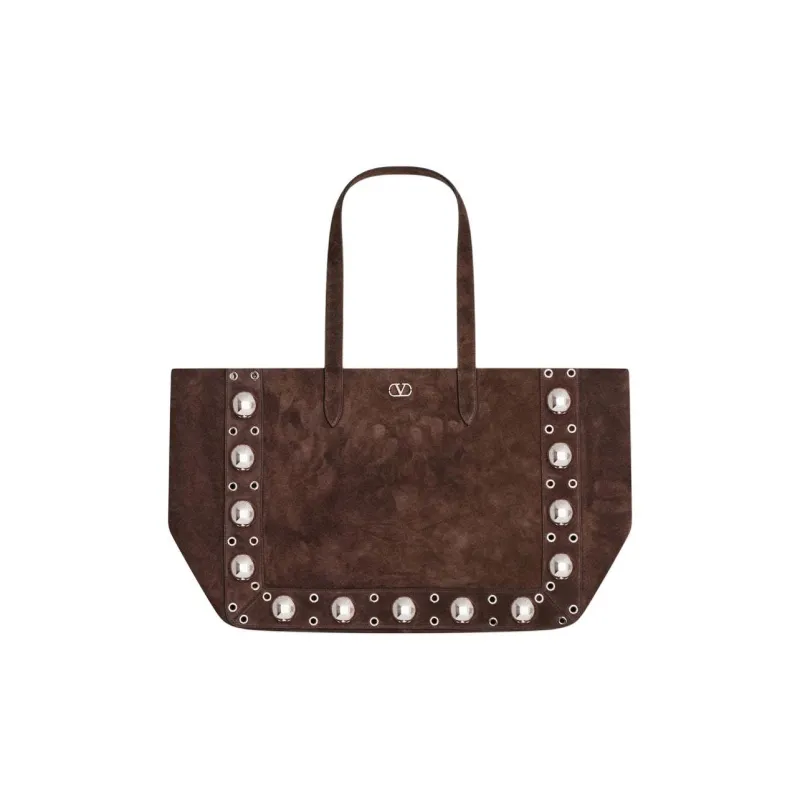 Valentino Suede Tote Bag Shopping Bag Handbag Shoulder Bag Large Size Men's Brown-0