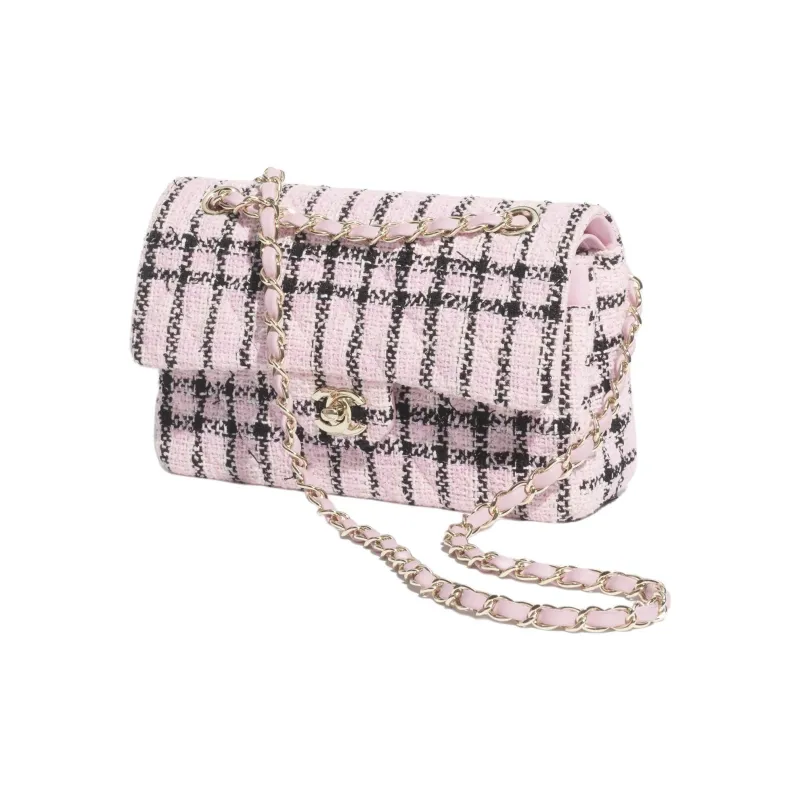 CHANEL Tweed Handbag Shoulder Bags Small Size Women's Pink-1