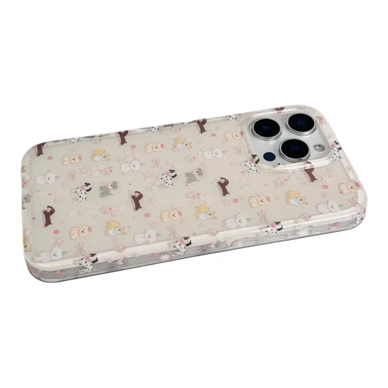 Wei Xin Acrylic Material Pink Bowknot Stars Puppy Phone Cases Compatible With IPhone 16/15 Pro Max/Apple 13/14 Pro/Max-7