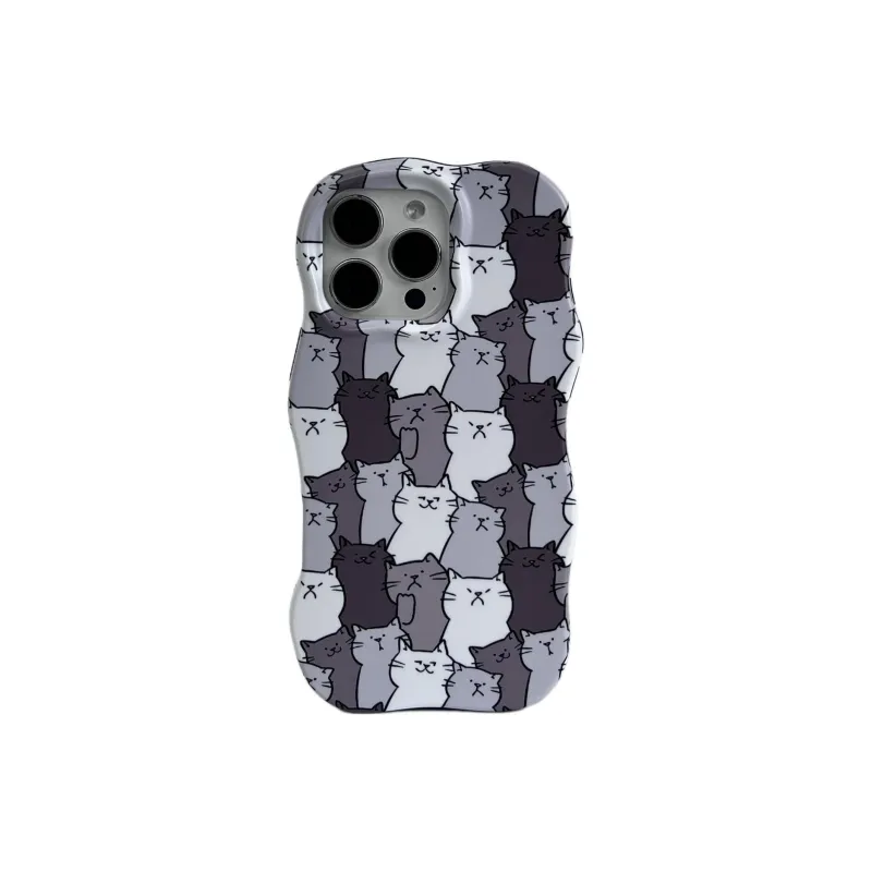 Sopi Acrylic Material Wave Edge Full Screen Panda Meow Phone Cases Compatible With IPhone 16/15/14/13/Pro/Mac-4