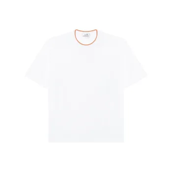 HERMES Solid Color Pocket Crew Neck Short Sleeved Shirt T Shirt Men's White