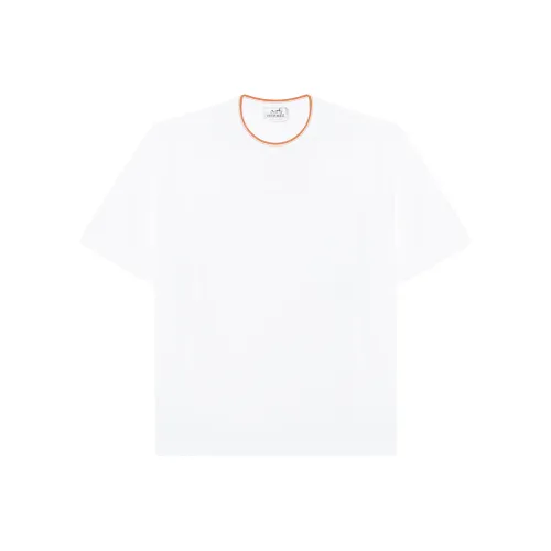 HERMES Solid Color Pocket Crew Neck Short Sleeved T Shirt Men's White