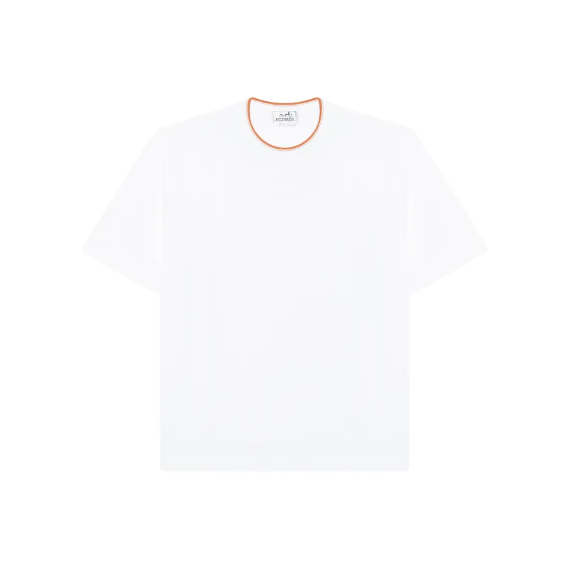HERMES Solid Color Pocket Crew Neck Short Sleeved Shirt T Shirt Men's White-0