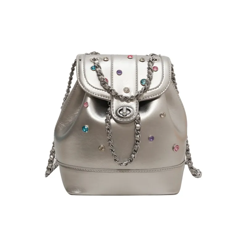 BGAY PU Backpack Regular Women's Ecru/Black/Silver-6
