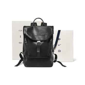 BVP Top Grain Cow Leather Casual 15.6 Inch Laptop Backpack Small Size Unisex Black