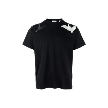 Burberry Solid Color Swan Pattern Embroidered Crew Neck Short Sleeved T Shirt Men's Black