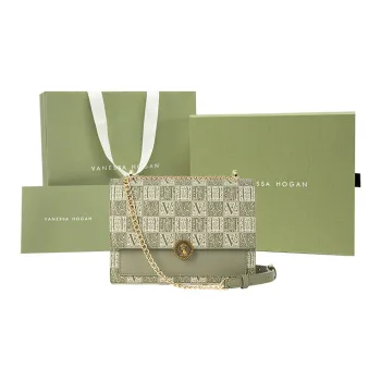 VANESSA HOGAN Cow Leather Shoulder Bag Crossbody Bag Women's Apricot/Green