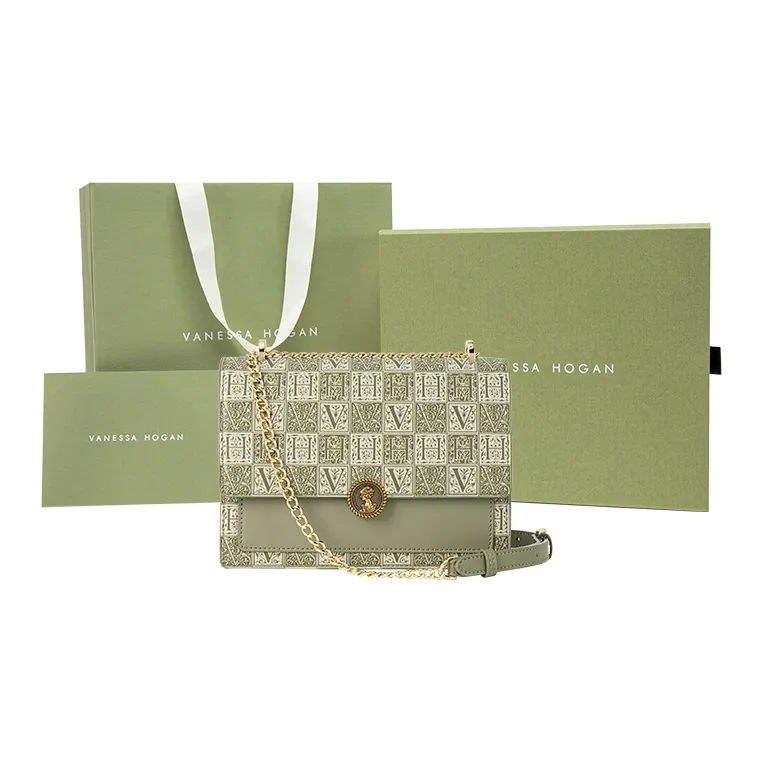 VANESSA HOGAN Cow Leather Shoulder Bag Crossbody Bag Women's Apricot/Green-0