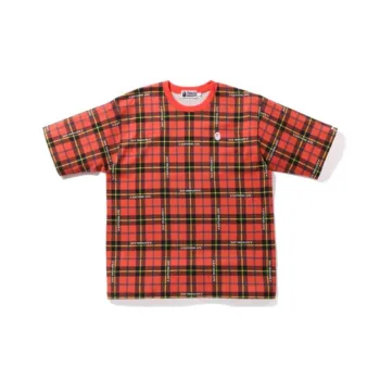 A BATHING APE Logo Check Relaxed Fit One Point Tee